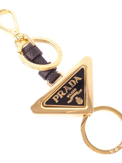 Pre-owned Prada Triangle-logo Keychain In Gold