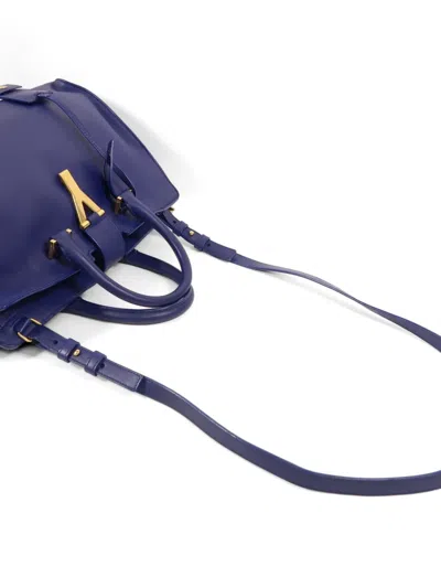 Pre-owned Saint Laurent Chyc Y-logo Tote Bag In Blue