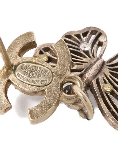 Pre-owned Chanel Cc Butterfly Earrings In Gold