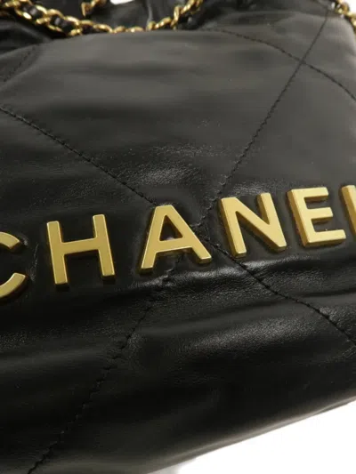 Pre-owned Chanel 22 Mini Leather Tote Bag In Black