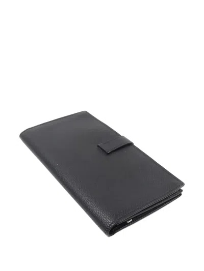 Pre-owned Hermes Bearn Long Epsom Leather Wallet In Black
