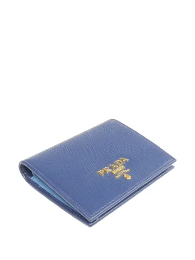 Pre-owned Prada Logo-plaque Leather Wallet In Blue