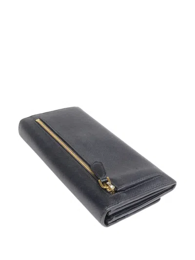 Pre-owned Prada Logo-detail Leather Wallet In Black