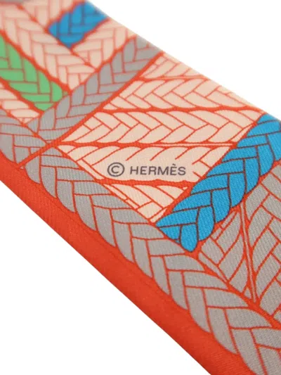 Pre-owned Hermes Patterned Silk Scarf In Orange