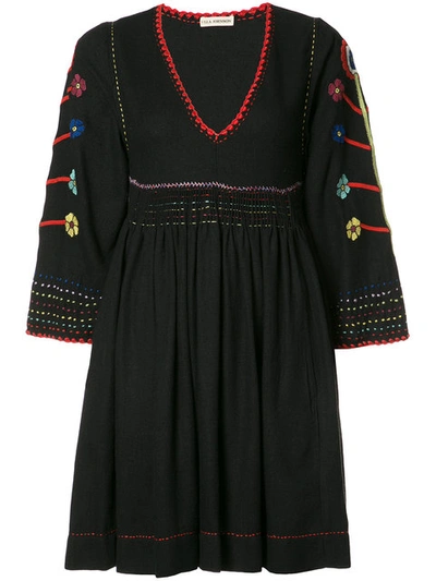 Ulla Johnson Masha Embroidered Raw-silk Dress In Midnight