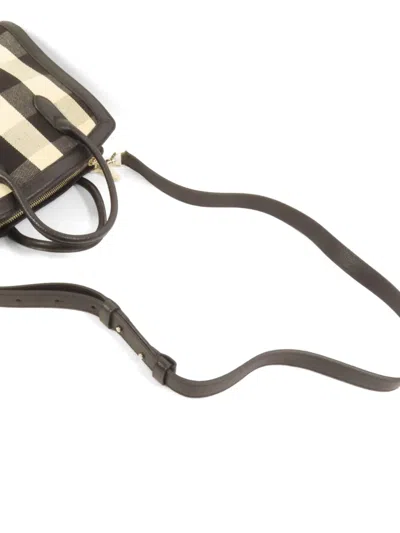 Pre-owned Kate Spade Check-pattern Leather-trim Shoulder Bag In Black
