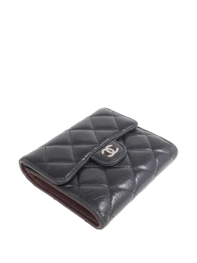 Pre-owned Chanel Cc Quilted Fold Wallet In Black