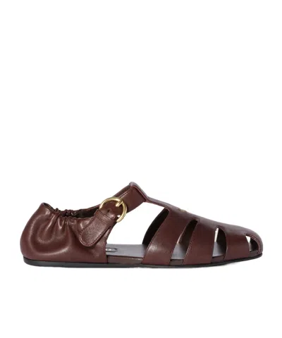 Miu Miu Refined Fisherman Sandals With Ruching And Adjustable Strap In Brown