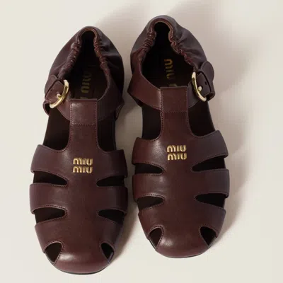 Miu Miu Refined Fisherman Sandals With Ruching And Adjustable Strap In Brown