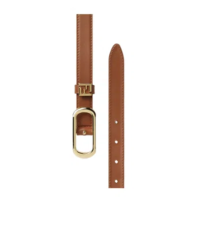 Fendi Ff Leather Slim Belt In Brown