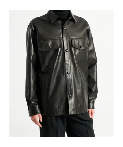 Balmain Leather Overshirt In Black
