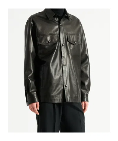Balmain Leather Overshirt In Black