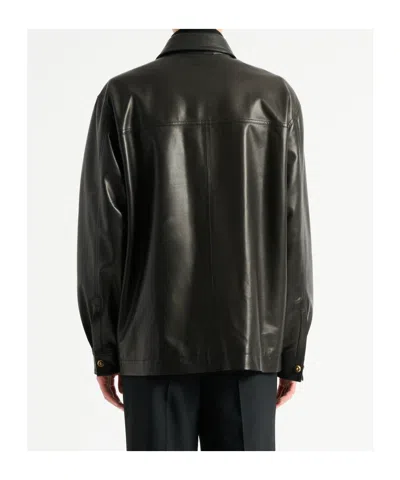 Balmain Leather Overshirt In Black