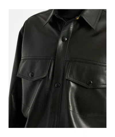 Balmain Leather Overshirt In Black