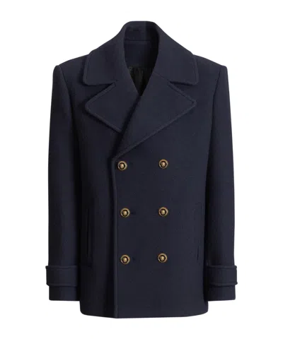 Balmain Double Breasted Coat Notch Lapels Buttons In Blue