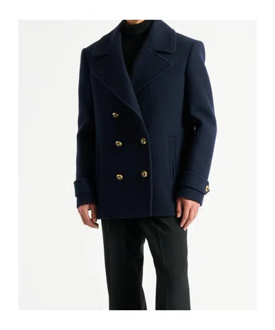 Balmain Double Breasted Coat Notch Lapels Buttons In Blue