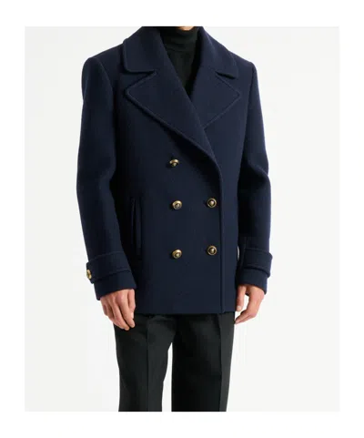 Balmain Double Breasted Coat Notch Lapels Buttons In Blue