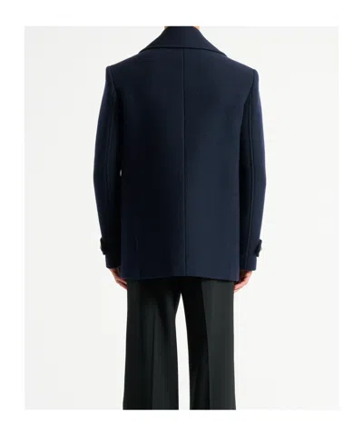 Balmain Double Breasted Coat Notch Lapels Buttons In Blue