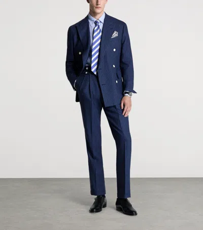Dunhill Linen Double-breasted Blazer In Blue