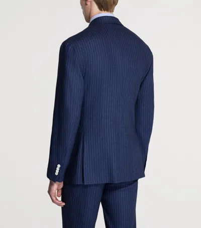 Dunhill Linen Double-breasted Blazer In Blue