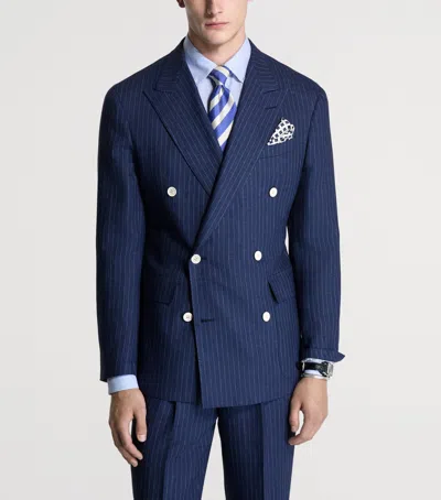 Dunhill Linen Double-breasted Blazer In Blue