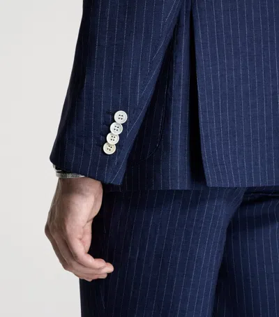 Dunhill Linen Double-breasted Blazer In Blue