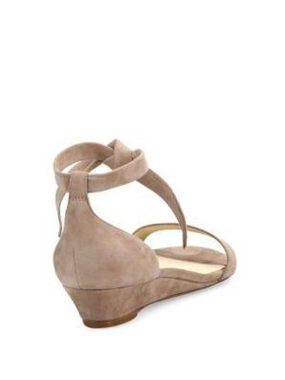 Shop Alexandre Birman Clarita Suede Ankle-tie Demi-wedge Sandals In Cammeo