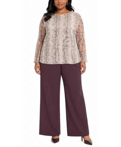 Coin 1804 Plus Size Python Mesh Long-sleeve Top In Neutral