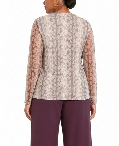 Coin 1804 Plus Size Python Mesh Long-sleeve Top In Neutral