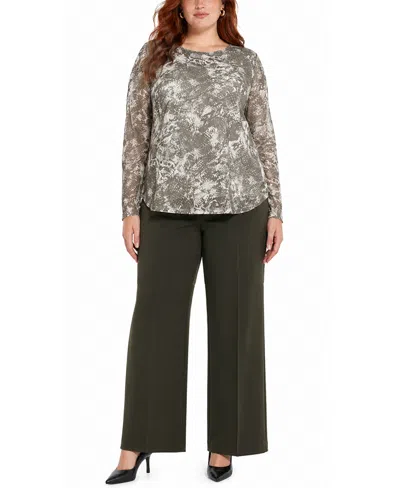 Coin 1804 Plus Size Python Mesh Scoop Neck Top In Green