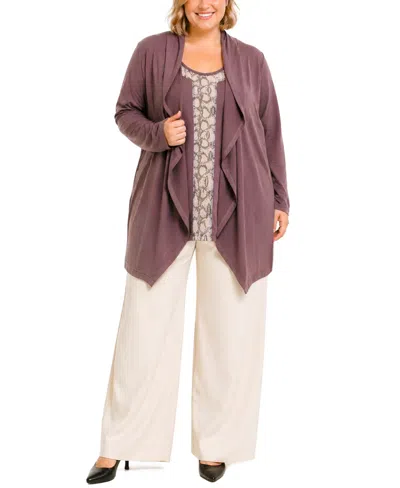 Coin 1804 Plus Size Python Mesh Inset V-neck Top In Purple