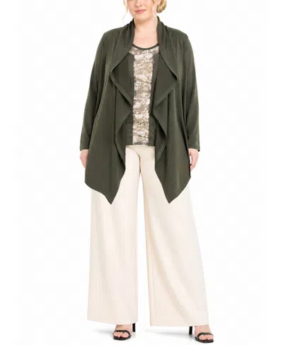 Coin 1804 Plus Size Python Mesh Inset Short-sleeve Top In Green