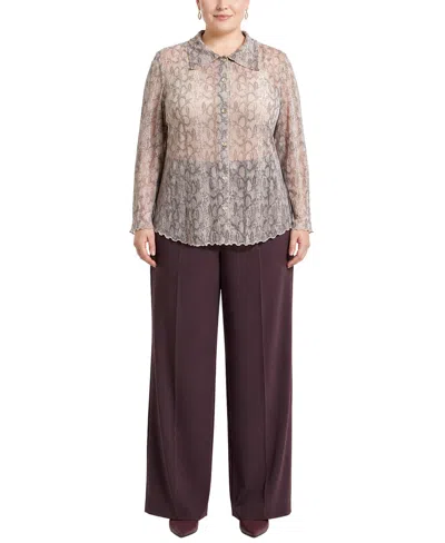 Coin 1804 Plus Size Python Mesh Button-front Shirt In Pink