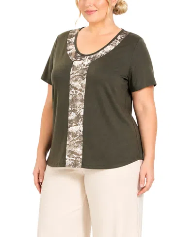 Coin 1804 Plus Size Python Mesh Inset Short-sleeve Top In Green