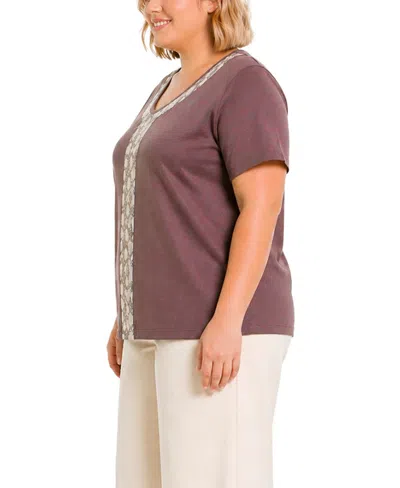 Coin 1804 Plus Size Python Mesh Inset V-neck Top In Purple