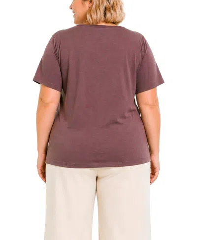 Coin 1804 Plus Size Python Mesh Inset V-neck Top In Purple