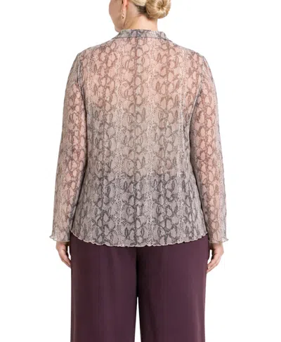 Coin 1804 Plus Size Python Mesh Button-front Shirt In Pink