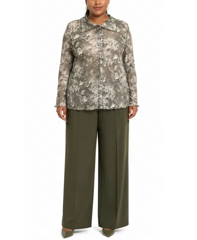 Coin 1804 Plus Size Python Mesh Button-front Shirt In Gray