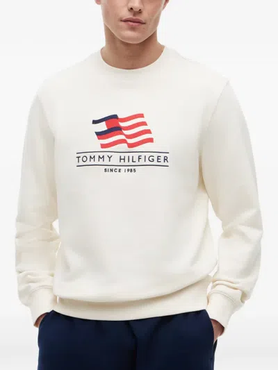 Tommy Hilfiger Rwb Main Flag Terry Crew Sweatshirt In White