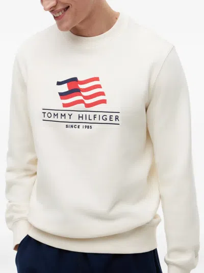 Tommy Hilfiger Rwb Main Flag Terry Crew Sweatshirt In White