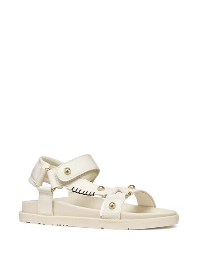 Geox Stud-embellished Touch-strap Sandals In Neutral