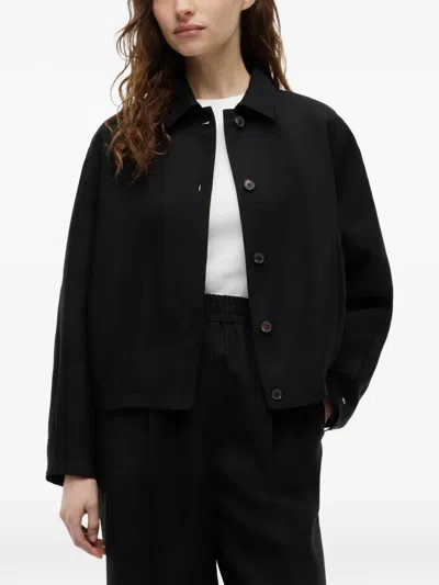 Tommy Hilfiger Elasticated-hem Button-up Jacket In Black