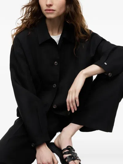 Tommy Hilfiger Elasticated-hem Button-up Jacket In Black