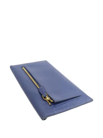 Pre-owned Prada Envelope Leather Wallet In Blue
