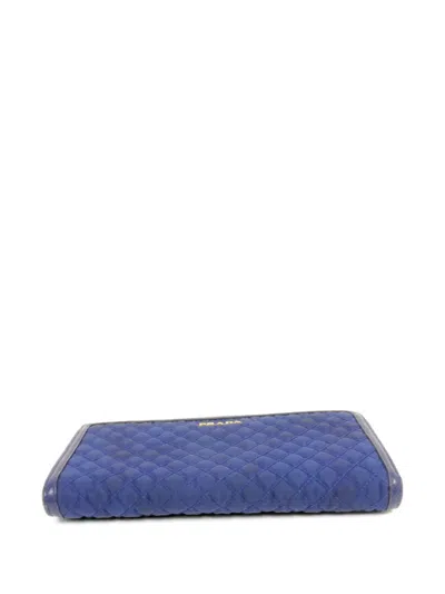 Pre-owned Prada Quilted Long Wallet In Blue