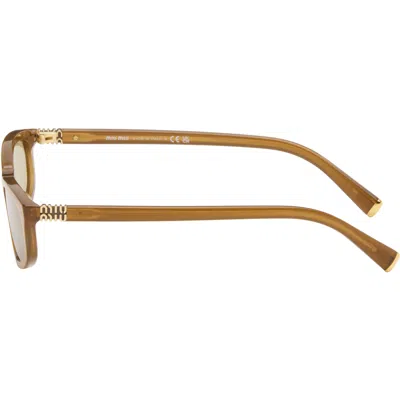 Miu Miu Brown Tortoiseshell Rectangular Sunglasses In Red