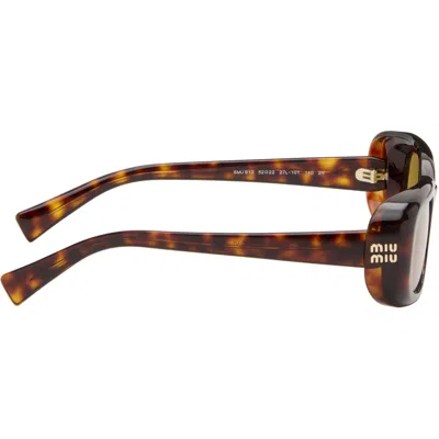 Miu Miu Brown Rectangular Sunglasses In Red