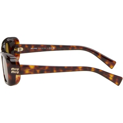 Miu Miu Brown Rectangular Sunglasses In Red