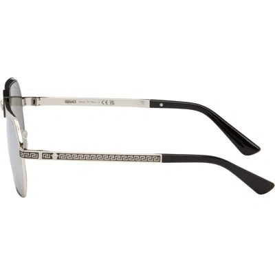 Versace Silver Greca Flow Navigator Sunglasses In Silver