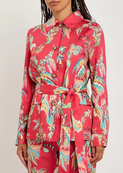 Etro Printed Belted Satin Jacket In Multi